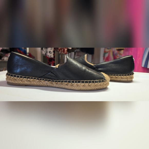 Sam Edelman Black Leather Espadrille Flats Size 8M Woven Jute Casual Summer Shoe - Picture 4 of 7